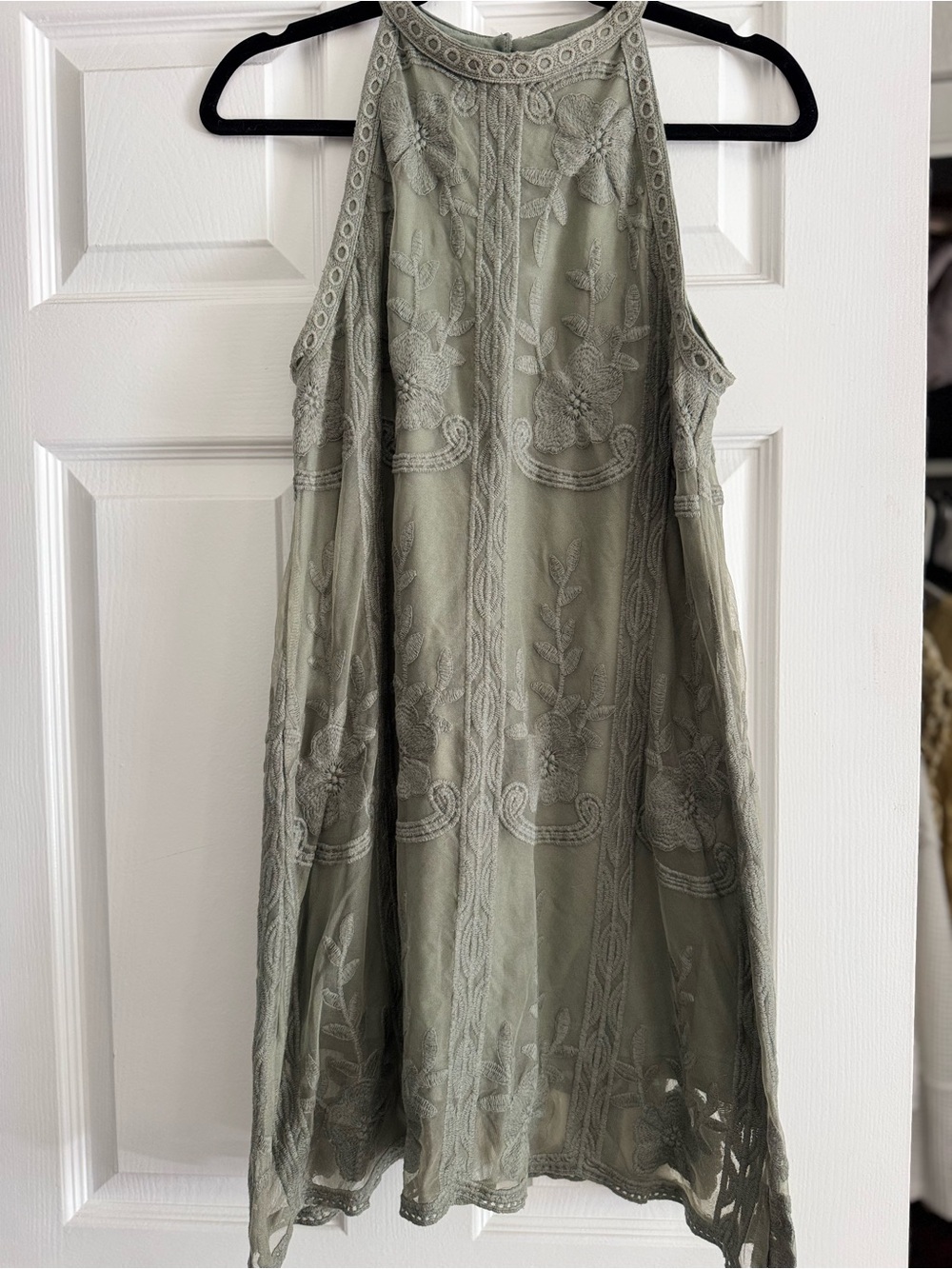 Wishlist Olive Green Embroidered Halter Mini Dress